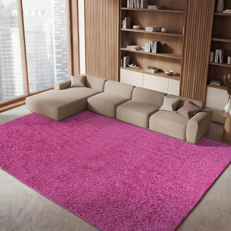 Tapis ivoire à poils longs Sador, Pink, Rectangle 9 pi x 12 pi