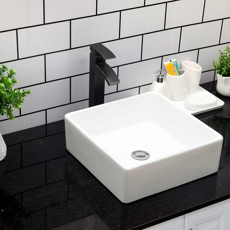 Lavabo de salle de bain carré en céramique blanche