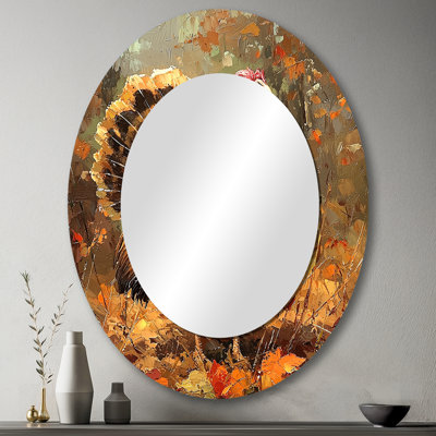 Brun brun Wildwood Gobbler Turquie I - grand miroir mural ovale sur métal
