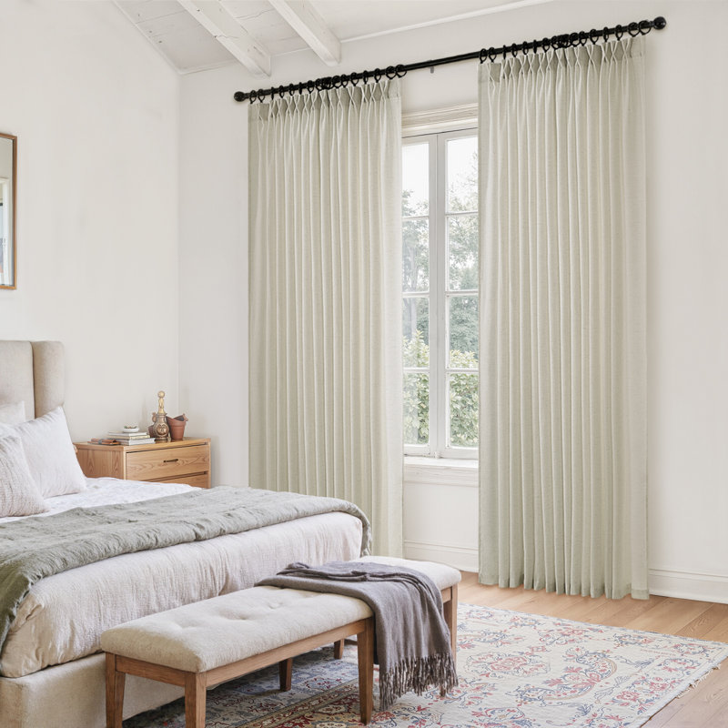 Pleated Linen Curtains, Semi Sheer Light Filtering Pinch Pleat with Hooks and Rings,Back Tab Drapes,Set of 2, 40" W x 90" L