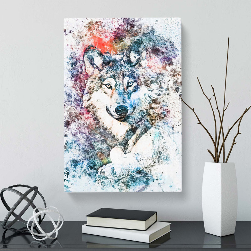 Wolf In Abstract - Wrapped Canvas Painting, 60cm H x 40cm W x 3cm D