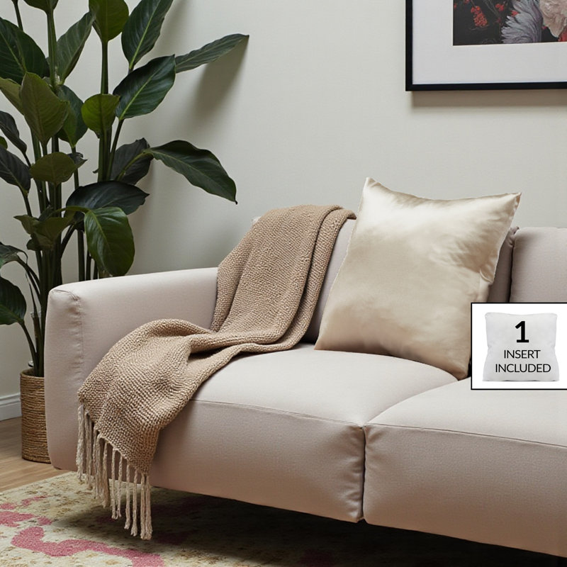 Elyse Gold Finish Satin Fabric Square Couch Throw Pillow, 17.75" H X 17.75" W X 5.87" D