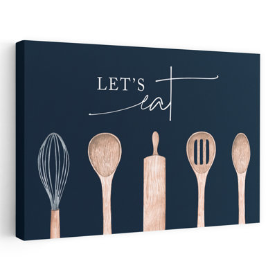 Let's Eat - Contemporary Kitchen Decor Lets Eat Quote Wooden Utensils Art