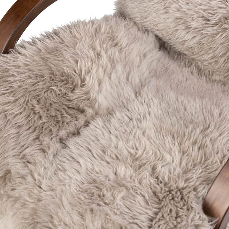 Tobin Armchair, Taupe Mongolian Fur, Terra Brown Parawood