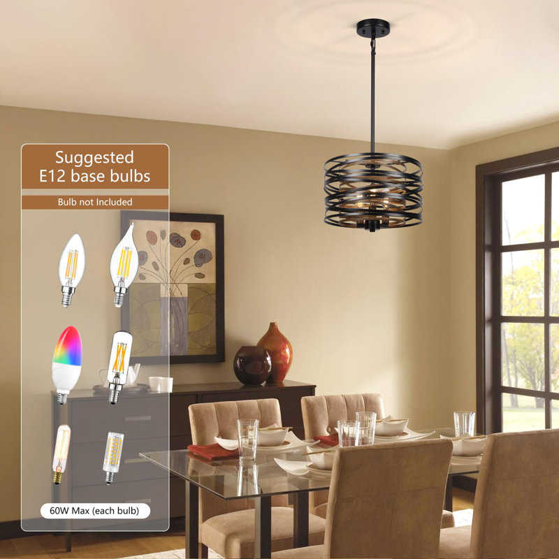 Lustre de salle à manger 3 lumières, Trois lumières, H 15,9 po x l 12,6 po x P 12,6 po