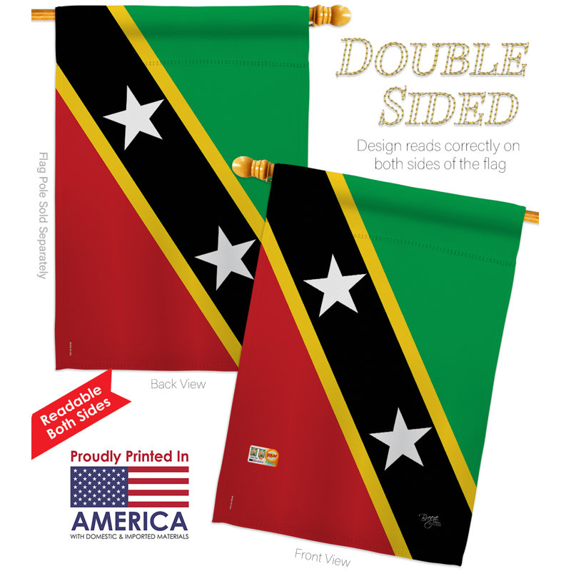 Les drapeaux de Saint-Kitts-et-Nevis, de la nationalité du monde, sont décoratifs verticaux en polyester à 2 faces de 28 x 40 po. Ensemble de drapeaux