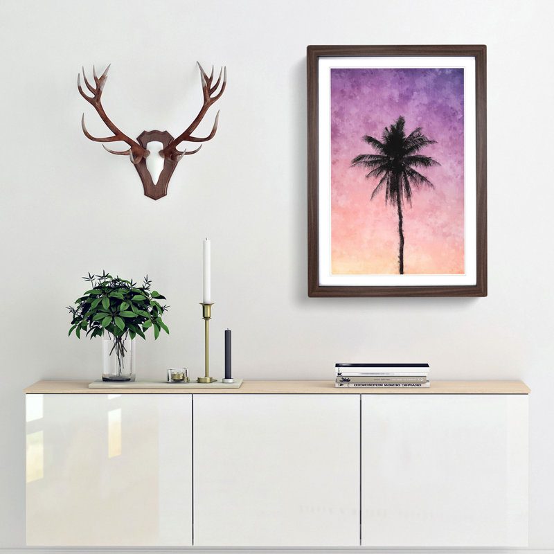 Summer Palm Tree - Framed Print, 33cm H x 24cm W x 2cm D, Walnut Framed