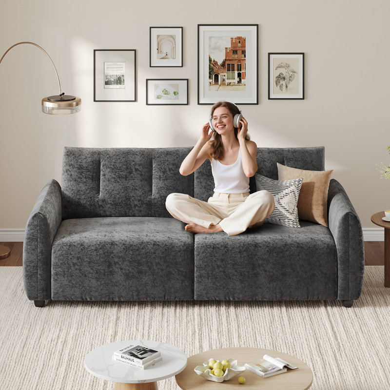 84.5" Loveseat Sofa with Tufted Feather Armrests, Sturdy Modern Couch for Living Room & Apartment, Gray