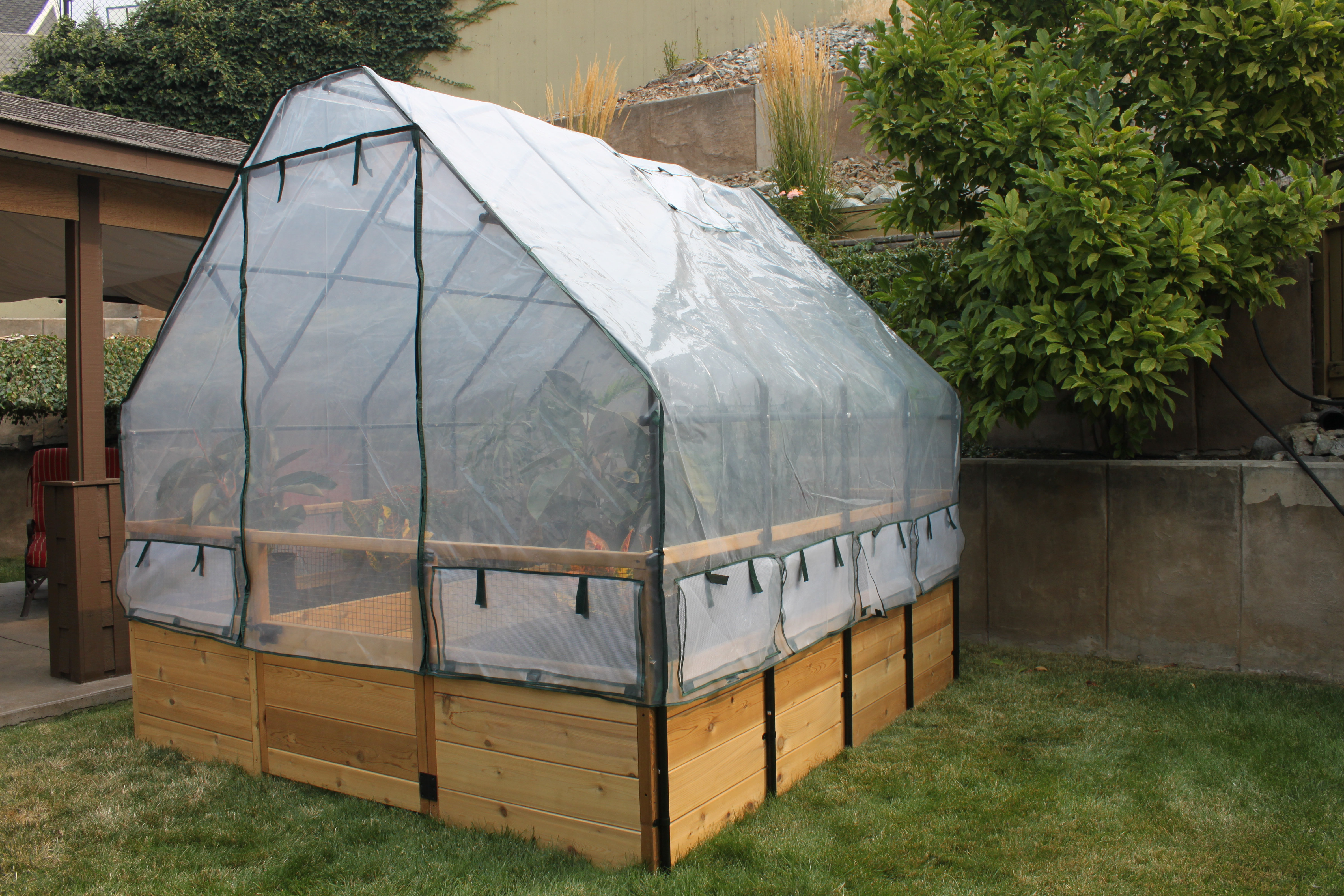 8 ft. W x 8 ft. D Cedar Garden in A Box with Greenhouse Covering Outdoor Living Today