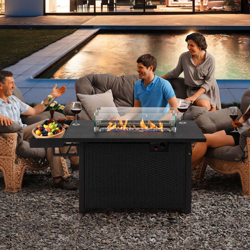 Amanjeet Rectangle Iron Natural Gas Smokeless Fire Pit Table, Black