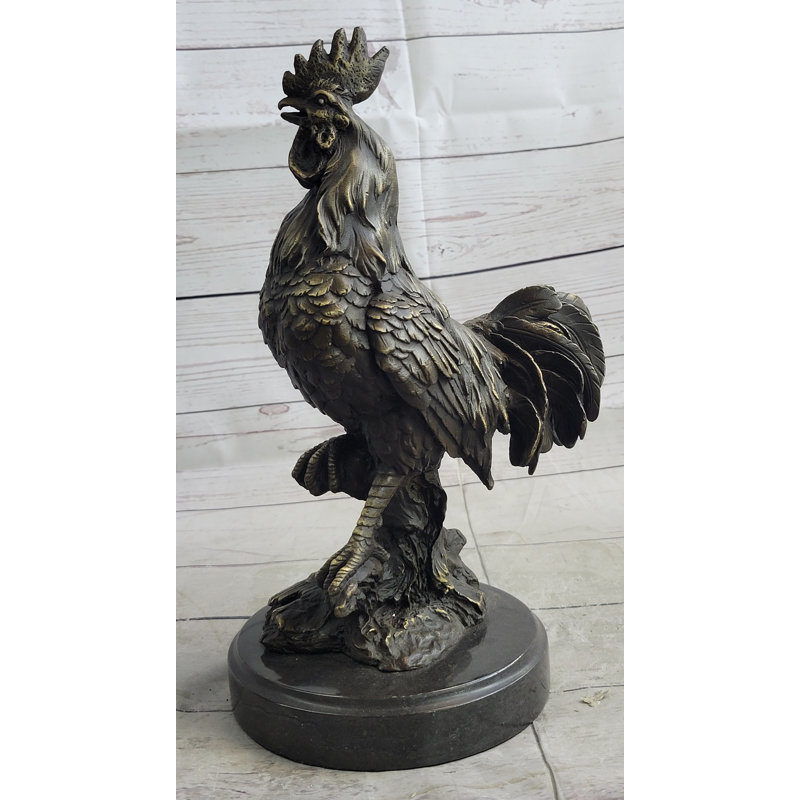 Sculpture de coq, ferme de poulet, statue en bronze sur fond de marbre, art décoratif