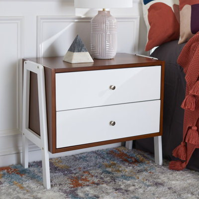 Elegant Harris 27'' W Nightstand – Retro Mid-Century Modern Bedroom Table with 2 Spacious Drawers