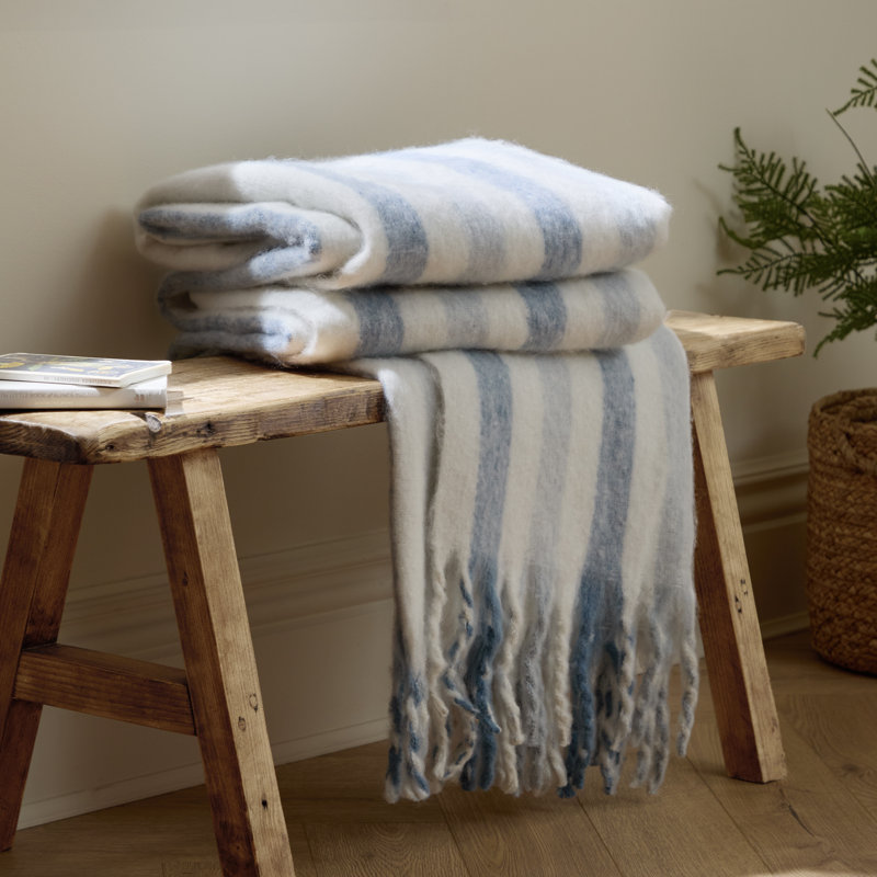 Beechwood Machine Woven Throw Blanket, Blue/White Striped