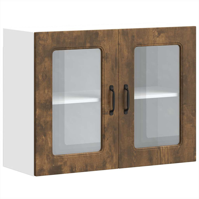 Kitchen Wall Cabinet With Glass Door Kalmar Engineered Wood, Smoked Oak, 60cm H x 80cm W x 31cm D