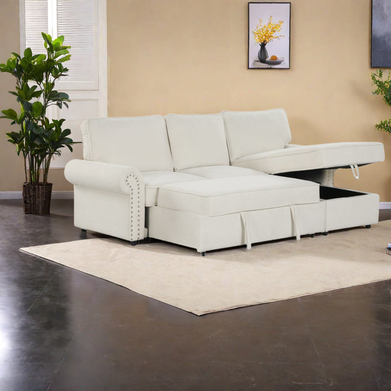 Canapé-lit convertible avec rangement, bois d'acacia, design moderne pour la maison