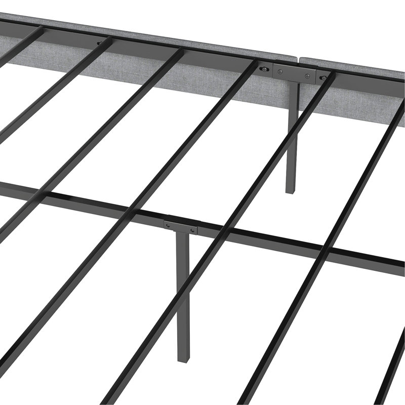 Structure de lit plateforme tapissier - avec tête de lit, aucun sommier requis, rangement sous le lit 14 po, Gris / Noir