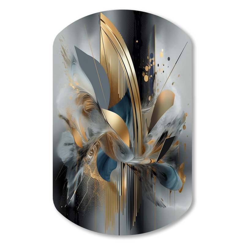 «Soft Colors Marble Abstract II», art mural en métal asymétrique en marbre, impression sur cylindre métallique doré