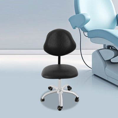Tabouret de bureau ergonomique à roulettes avec dossier réglable en hauteur - Tabouret pivotant réglable avec 5 roues, capacité de 150 kg, idéal pour les salons de beauté, cliniques et hôpitaux (noir)