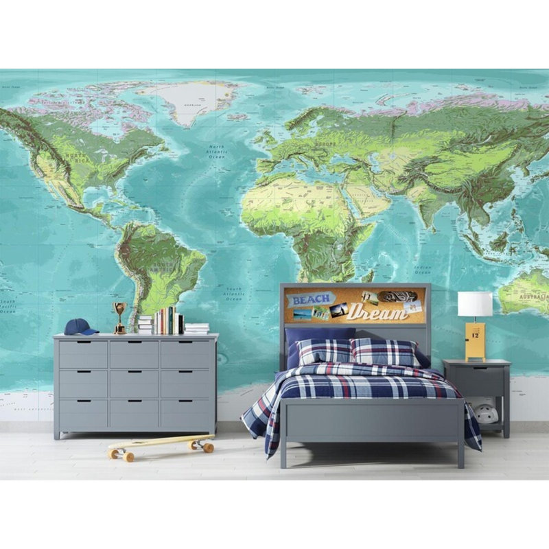 Papier peint réaliste avec carte du monde réaliste, L 236 po x l 117,96 po