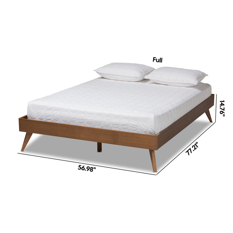 Mid-Century Modern Walnut Brown Full Platform Bed with Tufted Upholstery