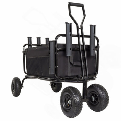Fishing Cart Beach Cart Collapsible Wagon 9.85'' All-Terrain Wheels for Sand, Heavy Duty Garden Cart with Rod Holders,Umbrella Holder and Storage Pockets, 550lb Large Capacity