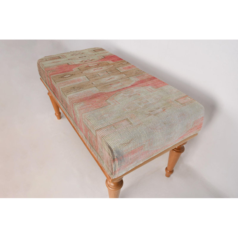 Cotton Upholstered Bench, White, 45cm H x 120cm W x 45cm D