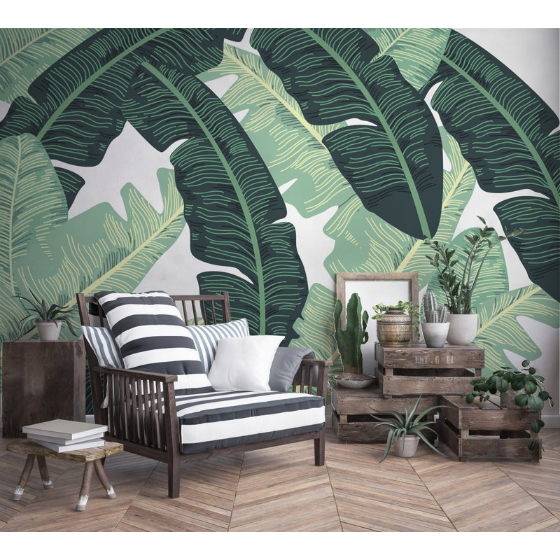Papier peint amovible motif de feuilles de bananier tropical exotique, L 9 po x l 15 po