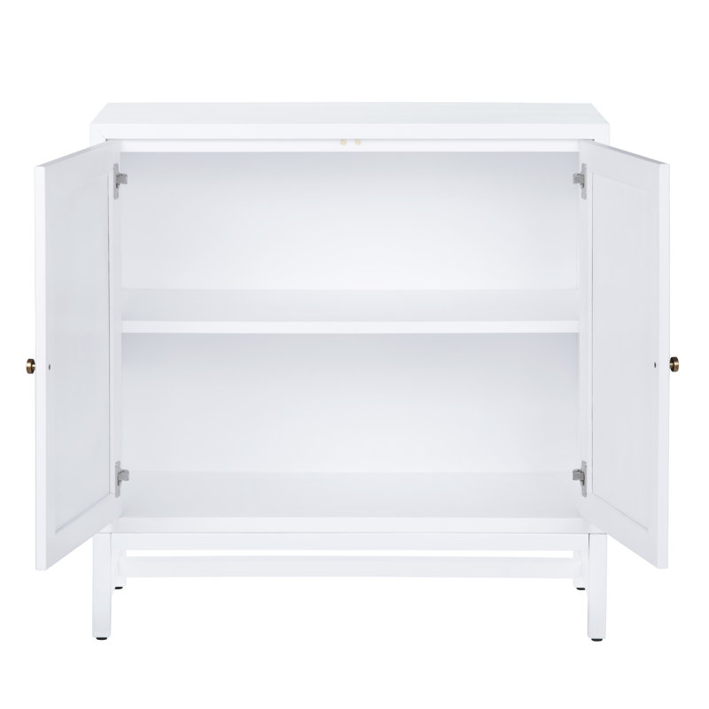 Mordcha Rectangular Solid Wood and Raffia 2 Door Accent Cabinet