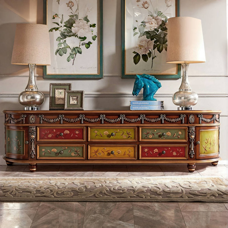 Meuble télé en bois massif American Style, H 20,87 po x l 78,74 po x P 15,75 po
