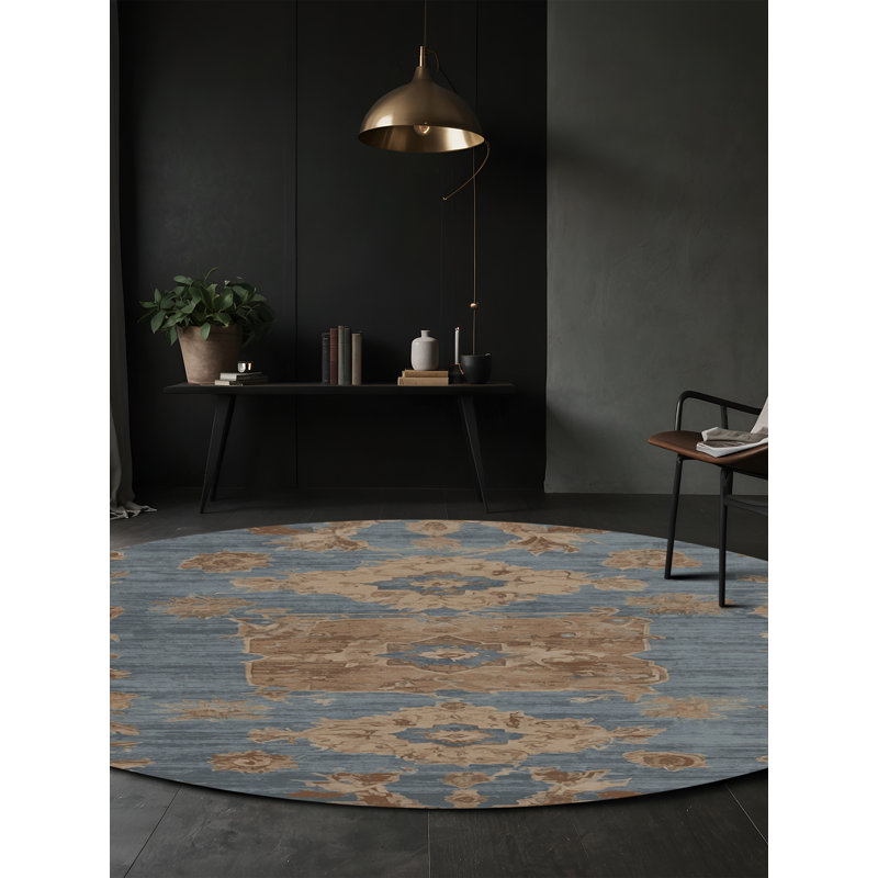 Tapis gris soyeux et moelleux, Rond 5 pi