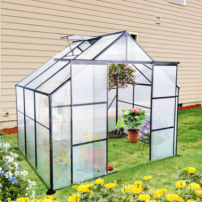 Serre toutes saisons 2,4 x 1,8 m - Base galvanisée, ventilation, Serre Kingdom pour plantes, double porte, système de ventilation, fleurs