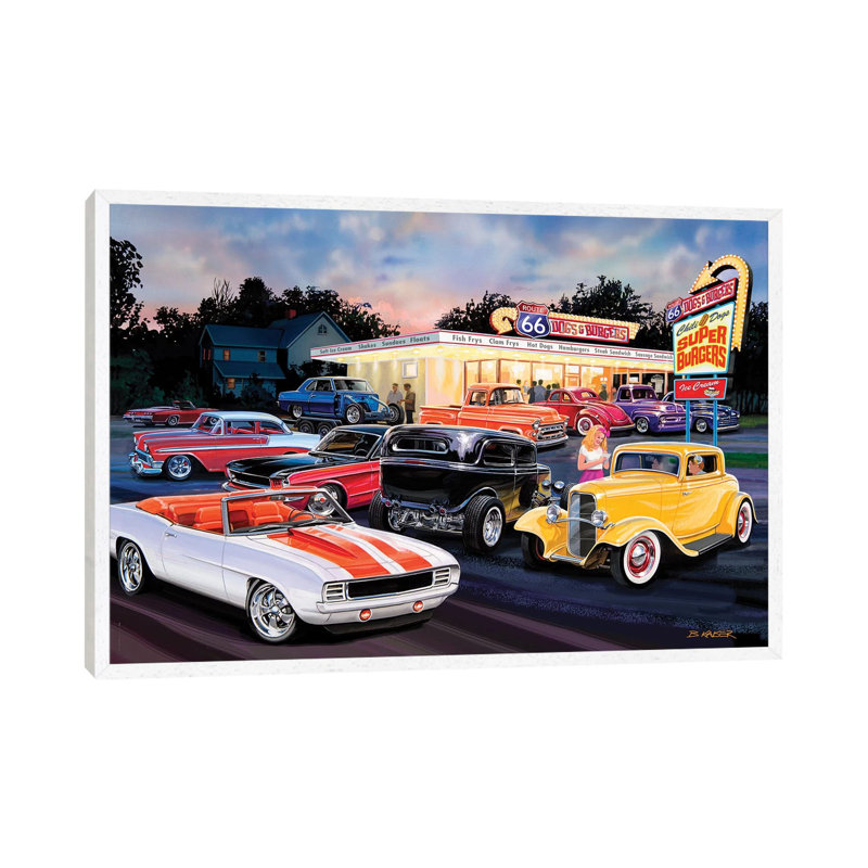 Hot Rod Drive-in II by Bruce Kaiser - Painting on Canvas, 152.5 cm H x 101.5 cm W, White Framed Canvas