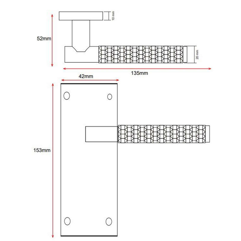 Golden Grace 1 Pair Victorian Design Knurled Hex Cut Door Handle Bathroom and Lock Set Antique Brass Finish - 150mm x 40mm