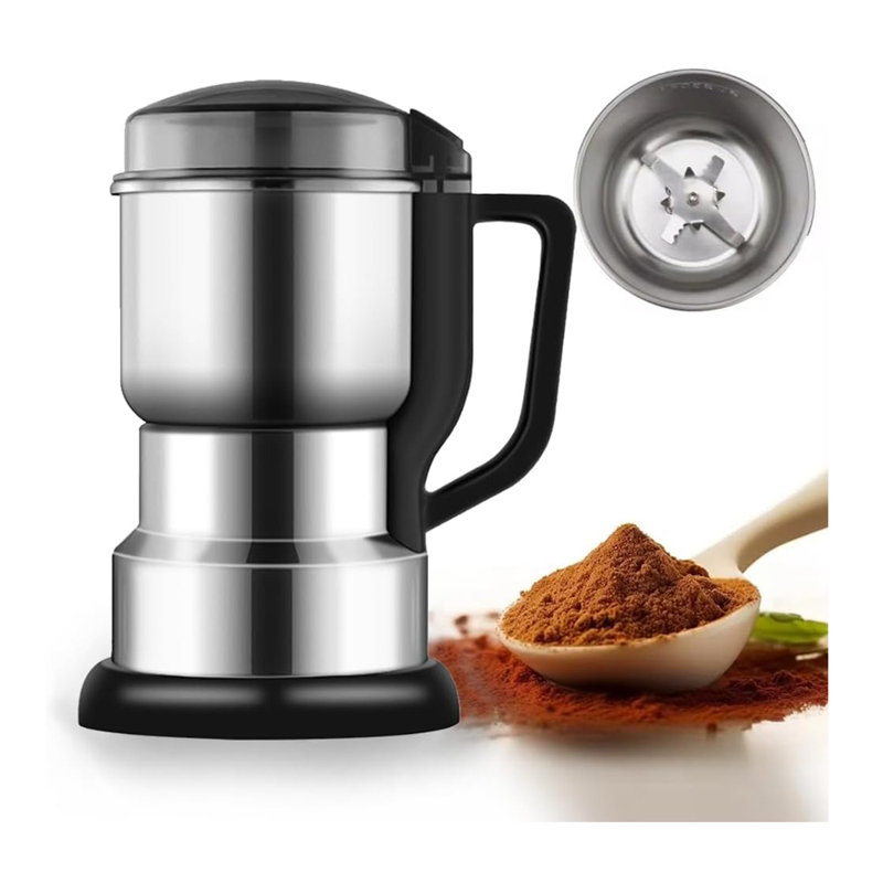 Moulin à grain électrique en acier inoxydable, broyeur d'aliments multifonction 400G et pulvérisateur, argent