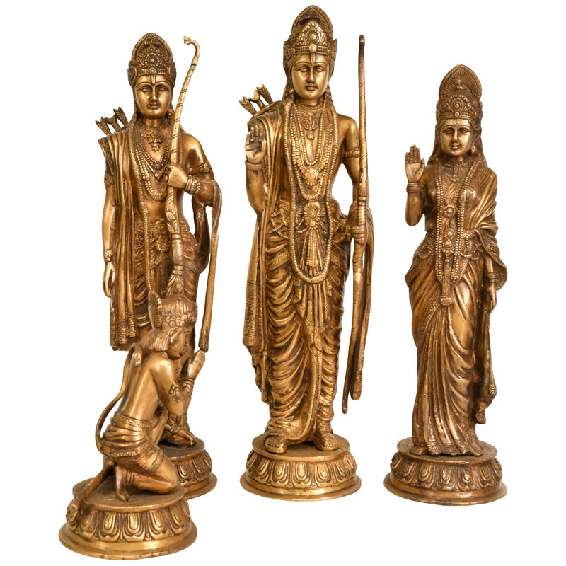17" Shri Rama Durbar Brass Statue - Handcrafted Ram Sita Lakshman Hanuman Family Sculpture for Temple Home Decor