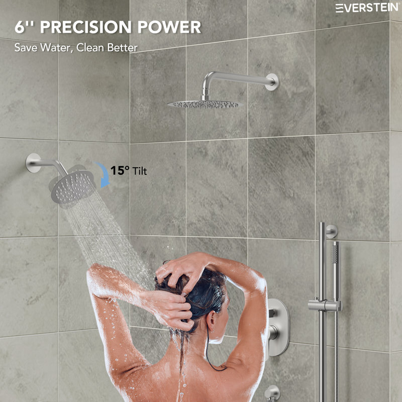 Système de douche à pression équilibrée, douchette à double effet de pluie 10 po avec douche à main, Nickel brossé