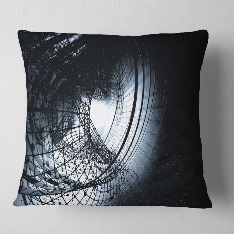 Art abstrait 3D en spirale noire - coussin imprimé abstrait, 16 po x 1 po, Carré