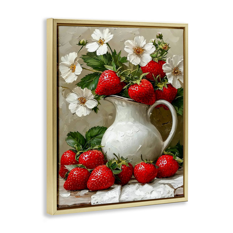 Cadre flottant Painterly Strawberries, H 31 po x l 25 po, Cadre flottant métallique doré