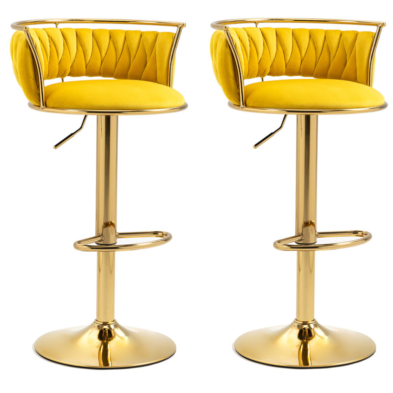 Ginko Modern Swivel Bar Stool with Backrest, Adjustable Height Kitchen Island Stool with Upholstered Seat and Footrest,, Gold