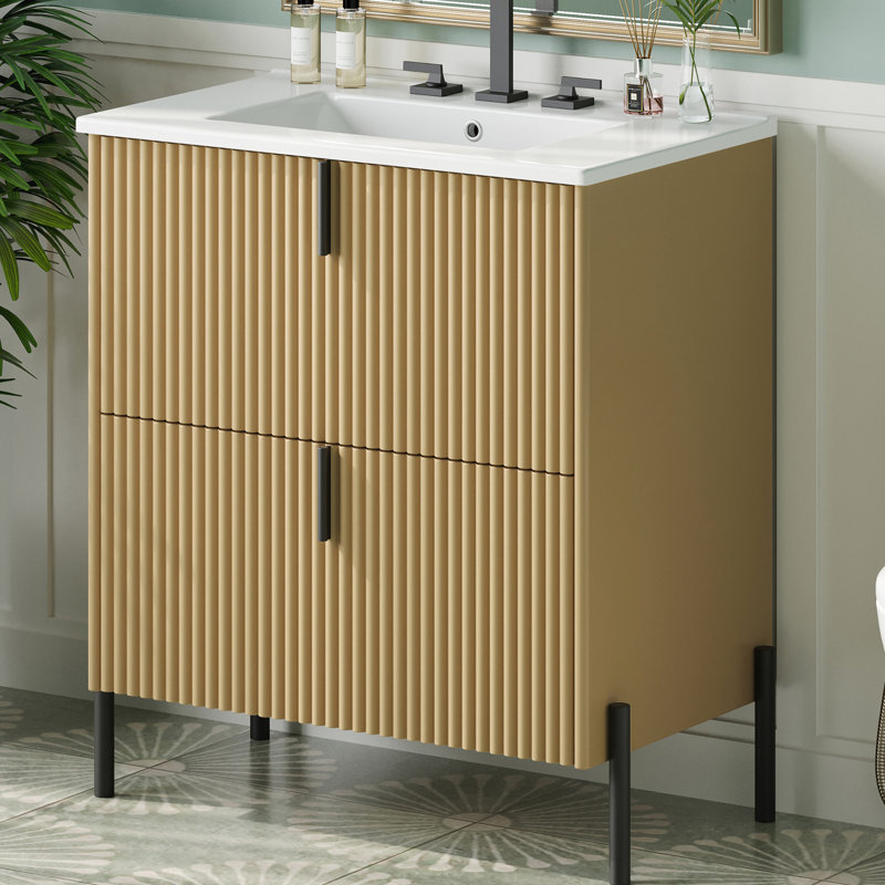 Meuble-lavabo simple 30 po avec comptoir en céramique, Naturel