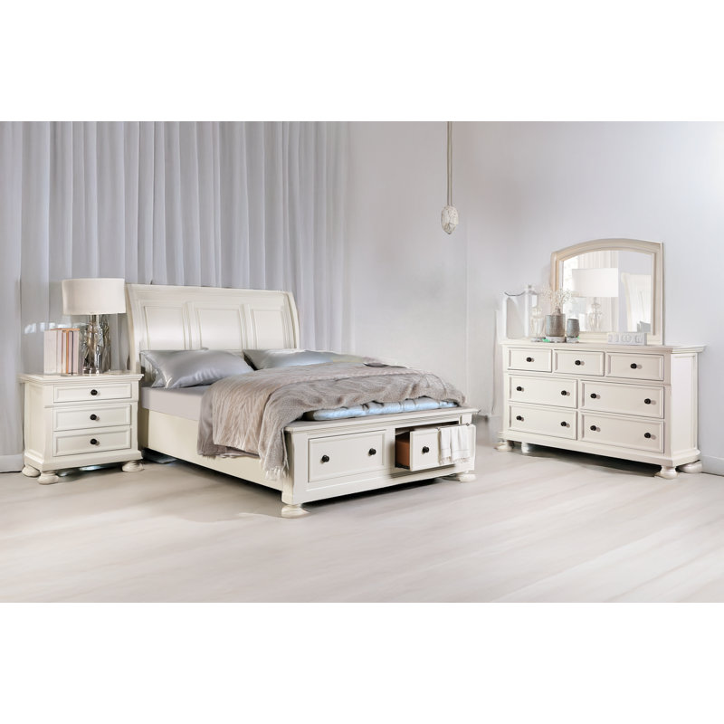 Ensemble de chambre à coucher avec lit plateforme et rangement Claudie, Blanc, Très grand