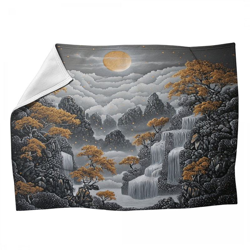 Jeté en polaire Moonlit Waterfall - Jetés paysage pour canapés ou lits, L 80 po x l 60 po
