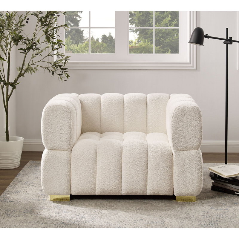 Fauteuil d'appoint rembourré Makirah, Boucle blanc