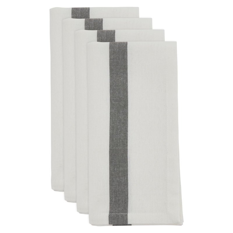 Poyen Cotton Striped Rectangle Napkin, White