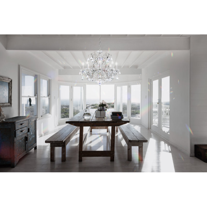 Century 8 - Light Candle Style Chandelier, Polished Silver, Heritage Handcut Crystal Clear
