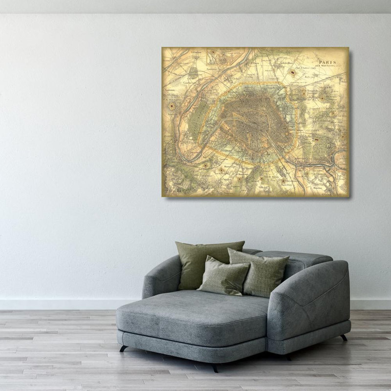 Map of Paris, 28" H x 35" W