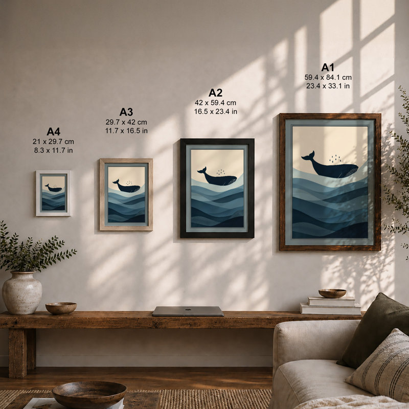 Whale at Surface Coastal - Framed Print, A3 - 42.0 x 29.7 cm, White
