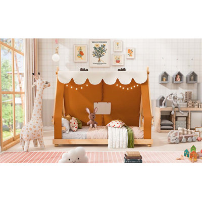 Lit maison prêt pour l'aventure avec tente détachable et lanterneau, parfait pour les jeux imaginatifs et le sommeil douillet (matelas non inclus)