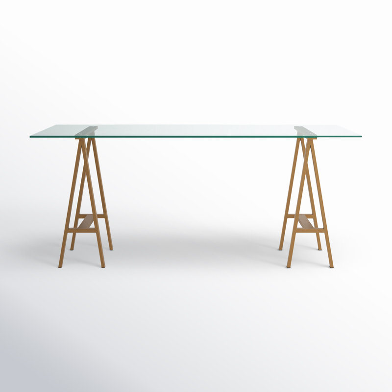 Brady Glass Desk, 30" H x 71" W x 36" D, Brushed Brass