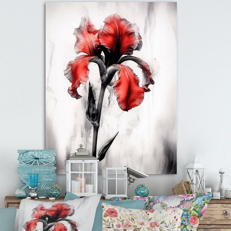 «Red Black Iris Petal I» sur toile, H 40 po x l 30 po x P 1,5 po, Toile tendue